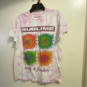 2023 Sublime Womens Graphic Rock Band Tee T Shirt S M 38” Pink Tie Dye